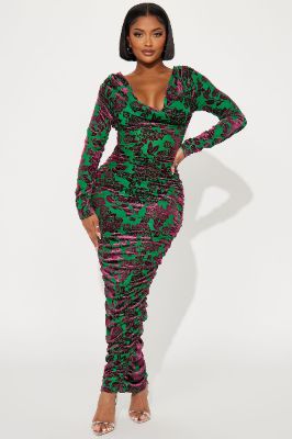 Sadie Mesh Maxi Dress - Green/combo sold by Fashion Nova