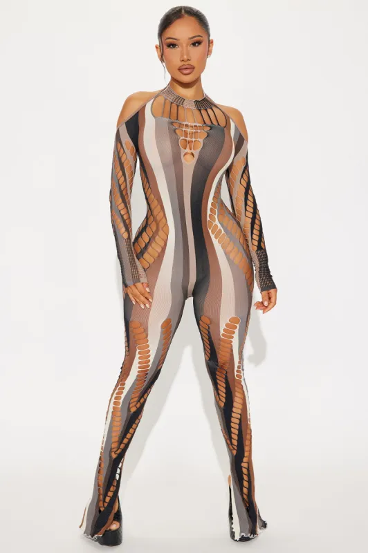 Till Dawn Seamless Jumpsuit - Brown/combo sold by Fashion Nova