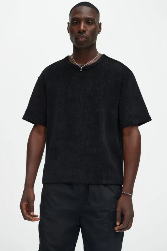 Dudley Textured Relaxed Short Sleeve Tee - Black sold by Fashion Nova