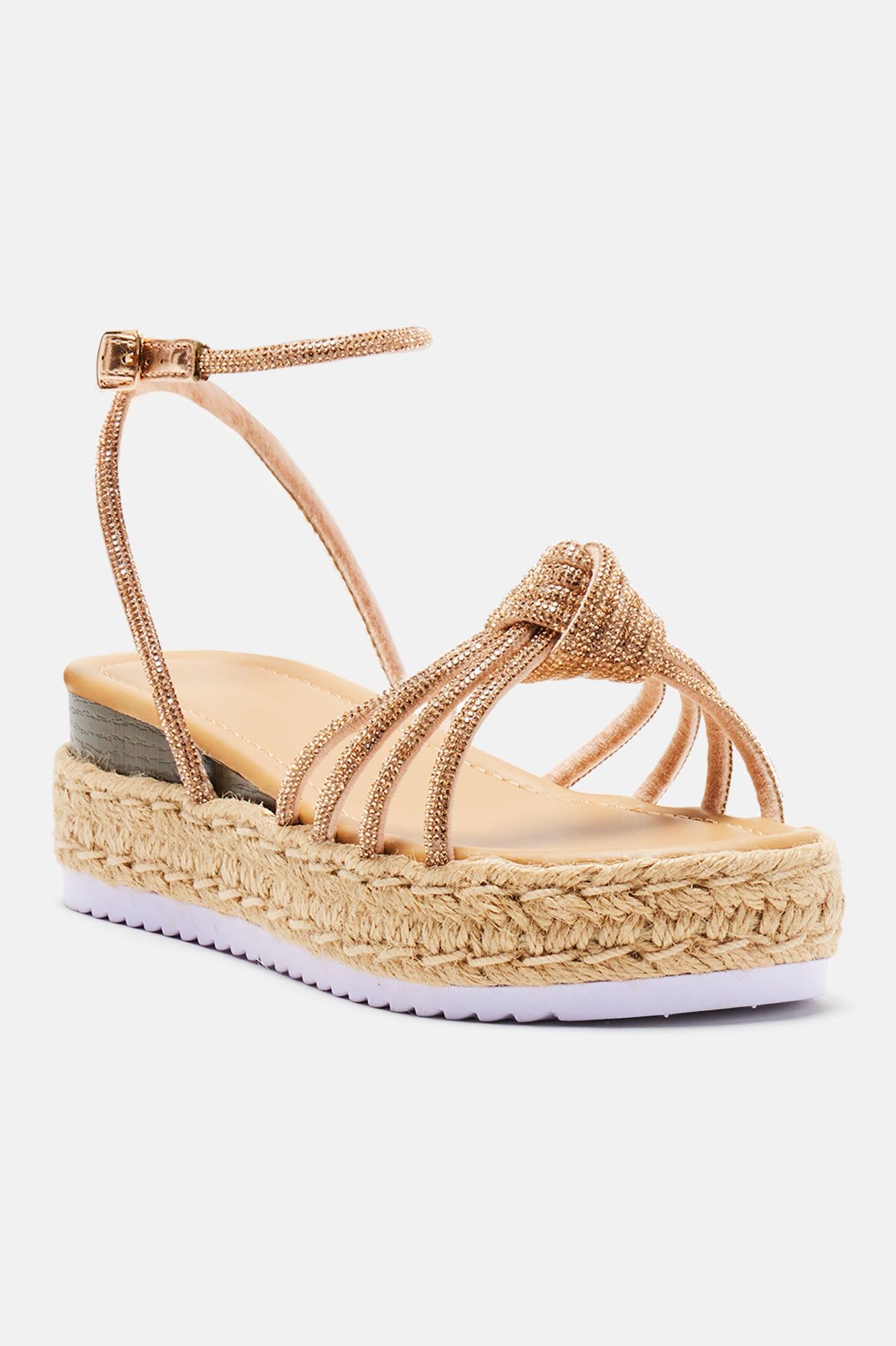 Emmy Rhinestone Wedges - Rose Gold sold by Fashion Nova