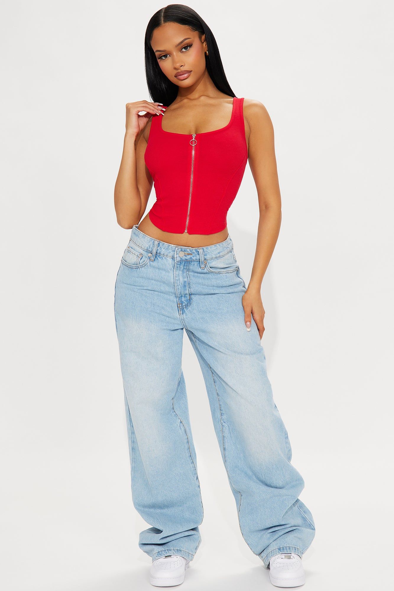 Azelia Zipper Top - Red sold by Fashion Nova