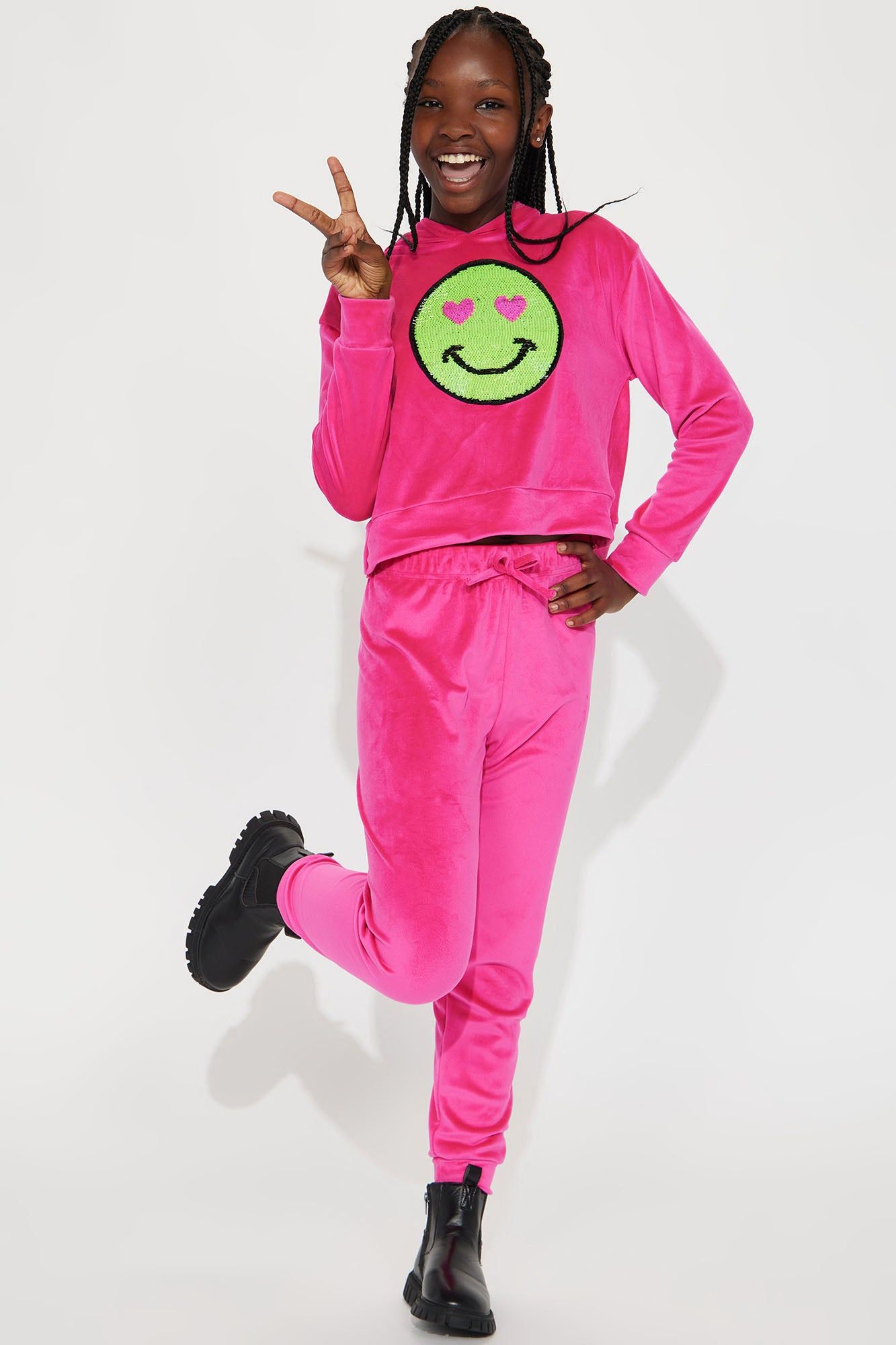 Mini Smiley Velour Jogger Set - Pink sold by Fashion Nova