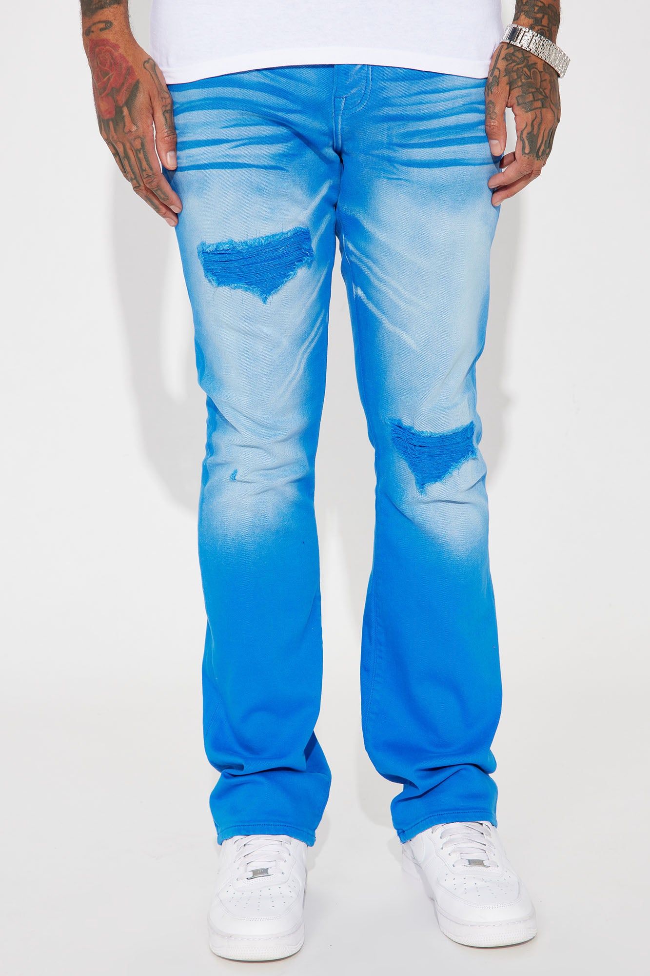 Eye Catching Stacked Skinny Flare Jeans - Blue sold by Fashion Nova