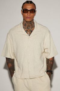 Jordan Textured Button Up Shirt - Off White sold by Fashion Nova