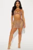 Kimora Rhinestone Fishnet 3 Piece Bikini Sunsuit - Mocha sold by Fashion Nova