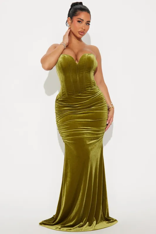 Falling For You Velvet Maxi Dress - Chartreuse sold by Fashion Nova