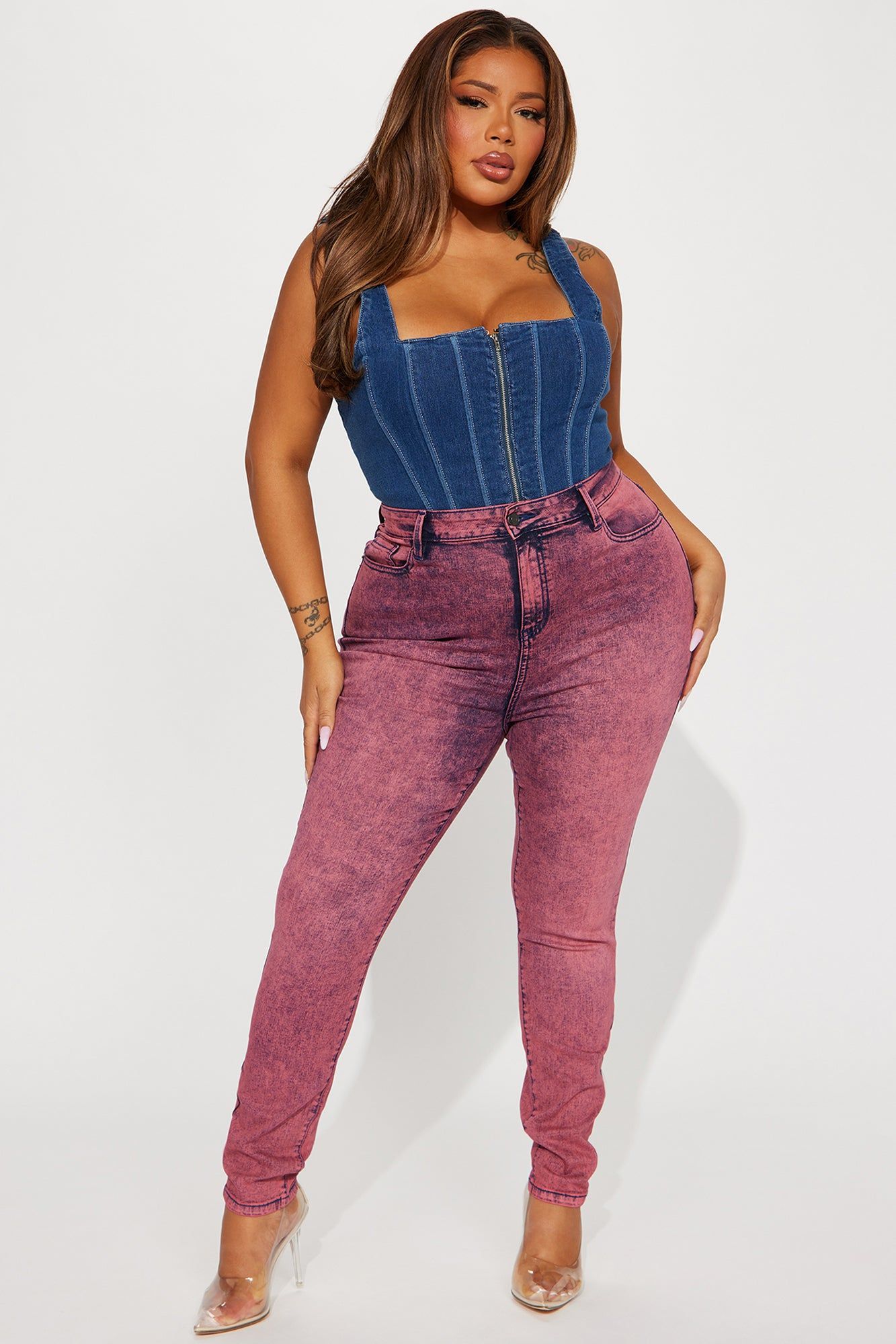 It's Giving High Stretch Curvy Skinny Jeans - Pink sold by Fashion Nova product image thumbnail 4
