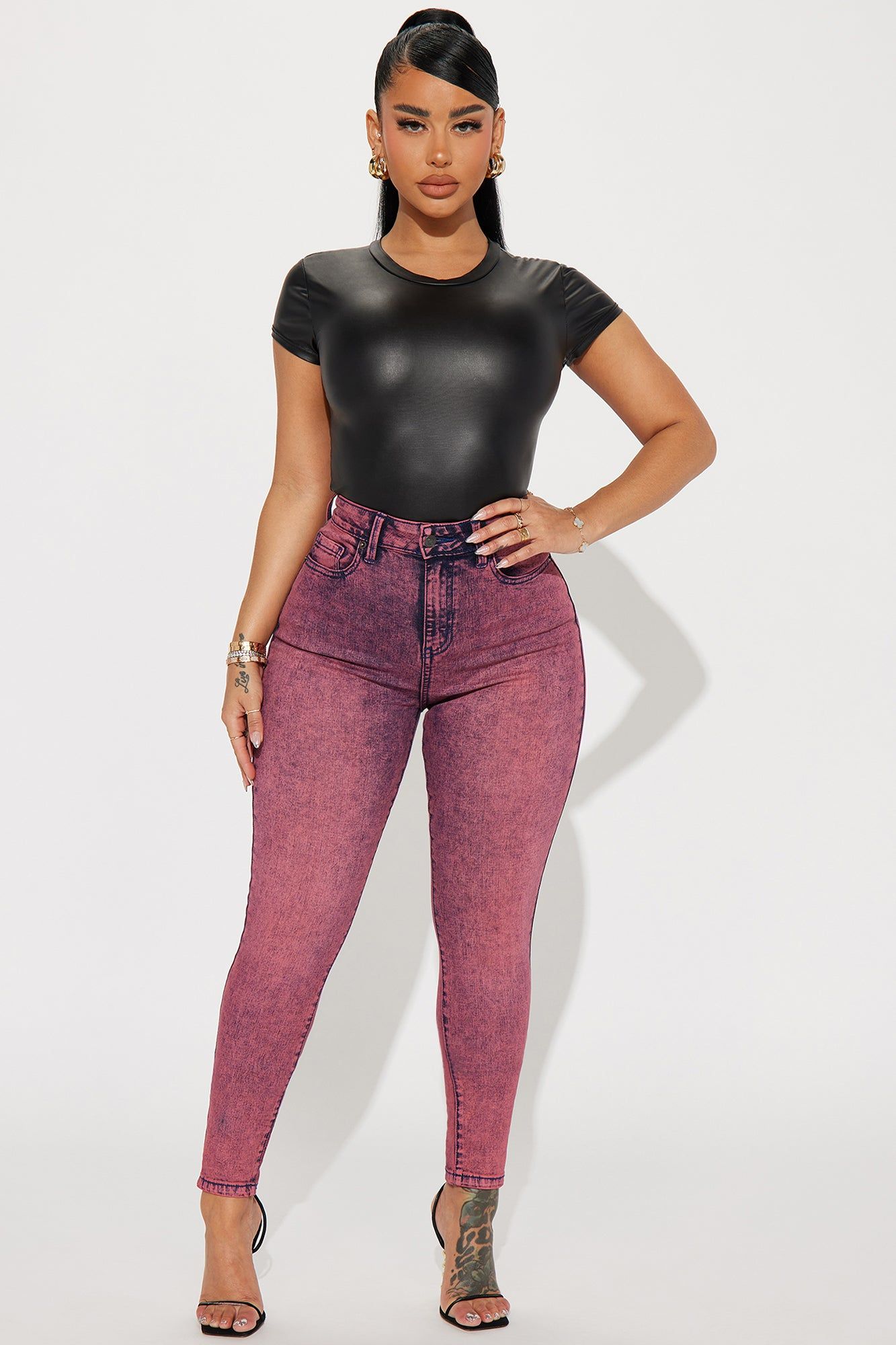 It's Giving High Stretch Curvy Skinny Jeans - Pink sold by Fashion Nova