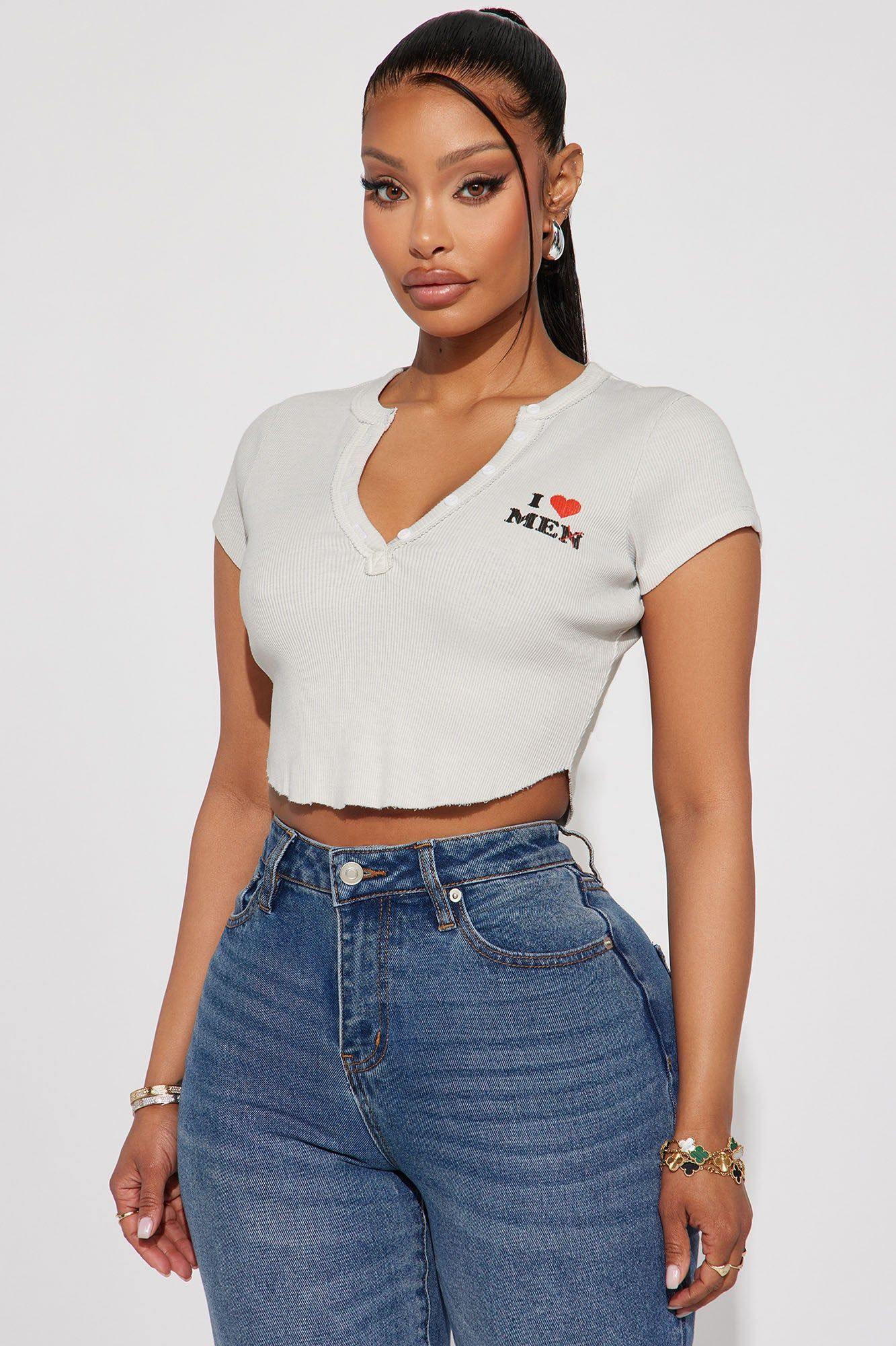 I Love Me Henley Top - Grey sold by Fashion Nova