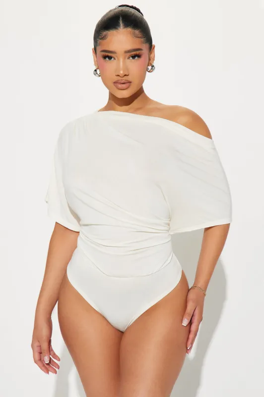 Flatter Me Off Shoulder Bodysuit - Ivory sold by Fashion Nova