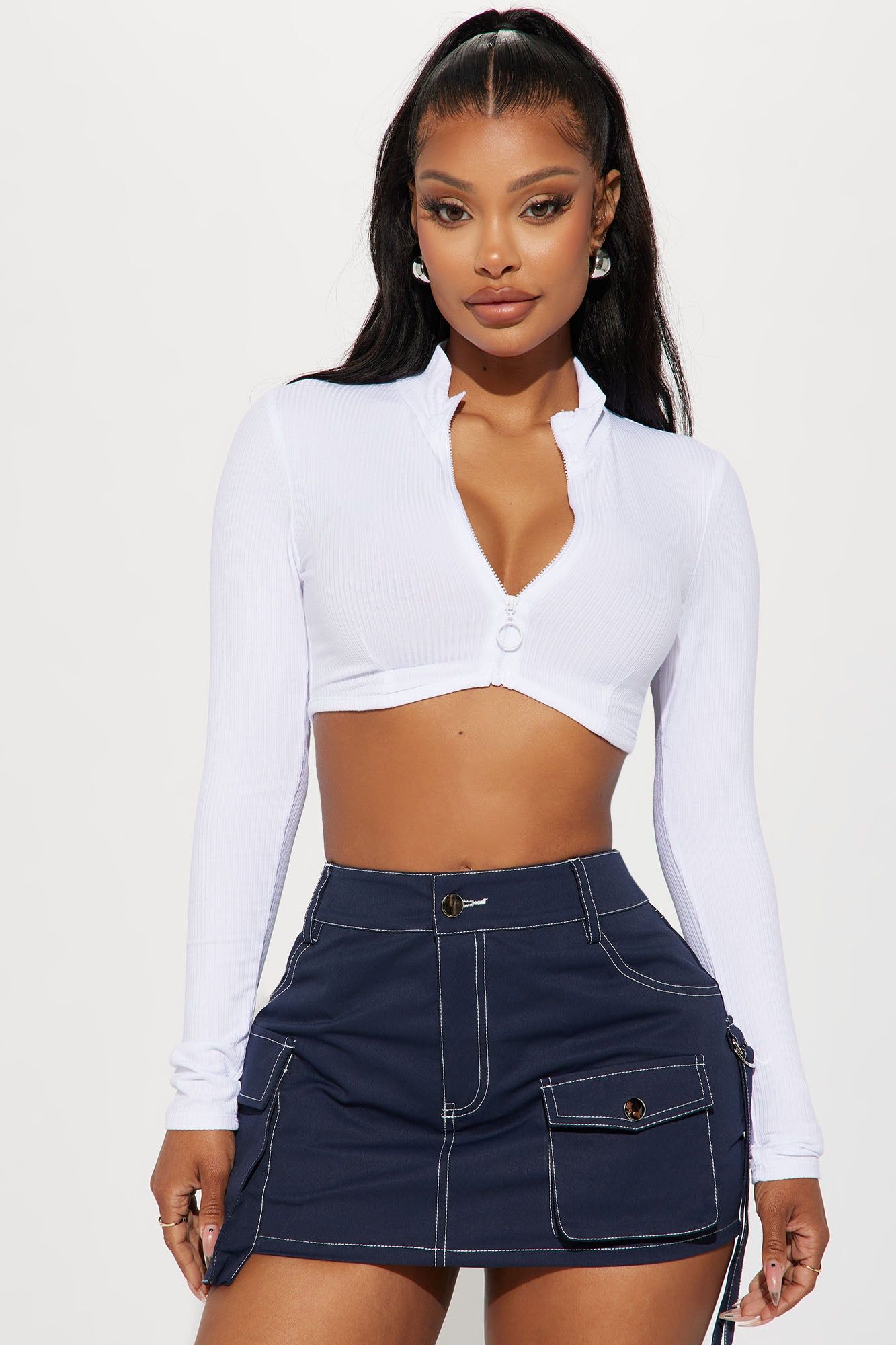 Nikita Ribbed Zip Up Top - White sold by Fashion Nova