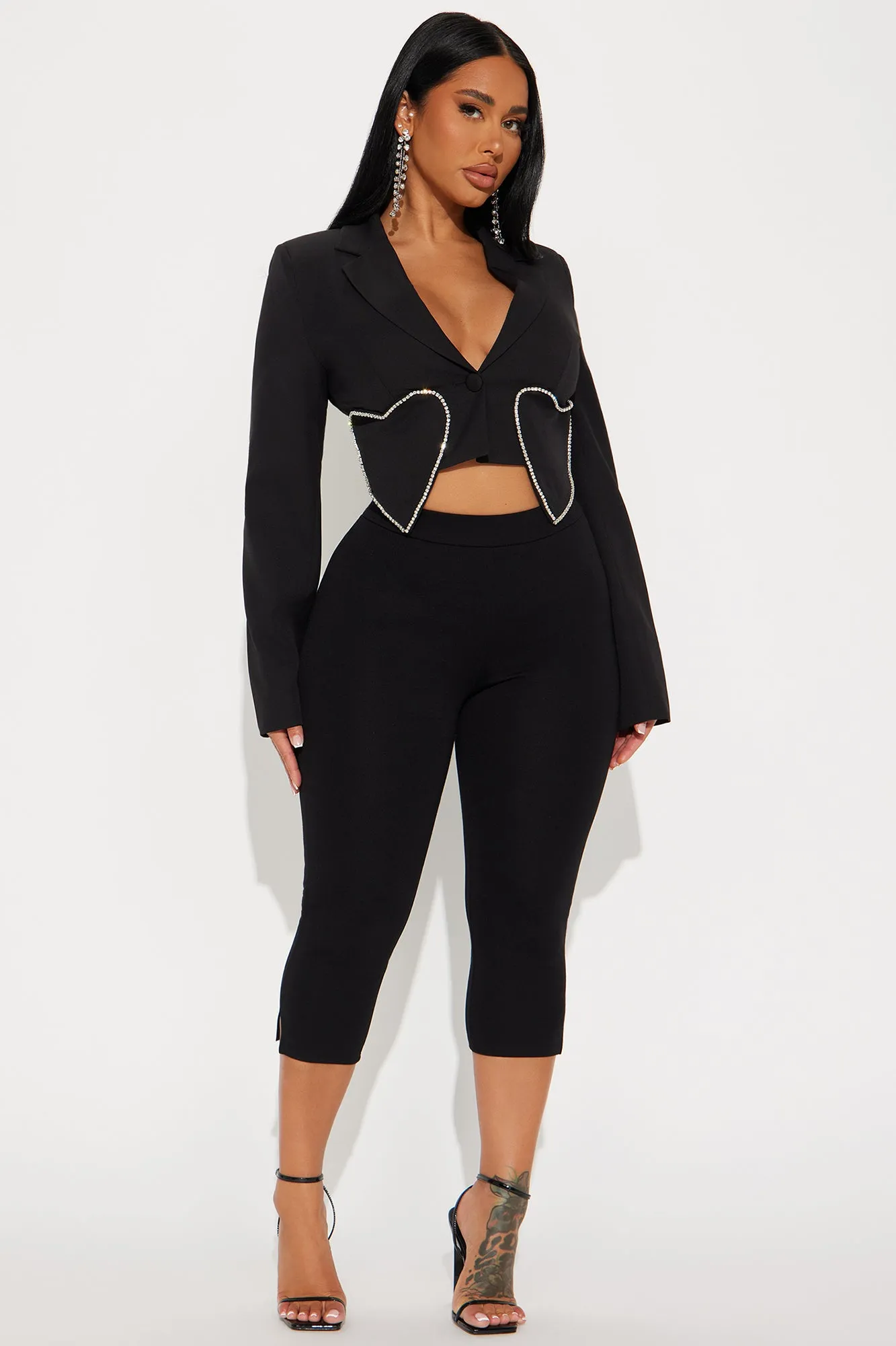 Open Your Heart Rhinestone Cropped Blazer - Black sold by Fashion Nova product image thumbnail 2