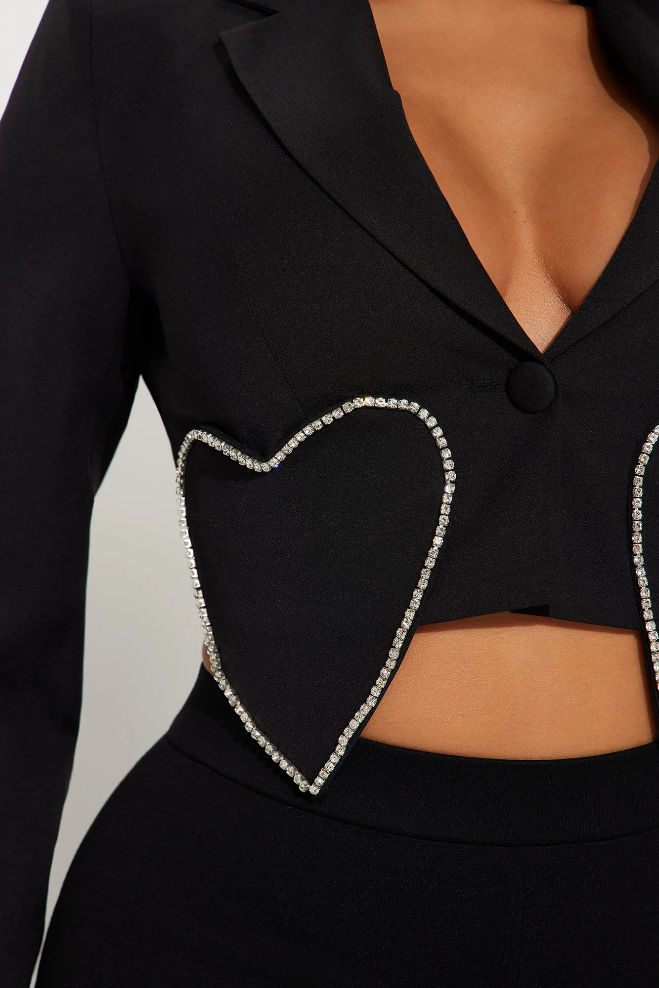 Open Your Heart Rhinestone Cropped Blazer - Black sold by Fashion Nova product image thumbnail 3