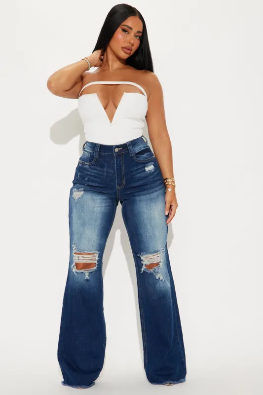 Coldwater Canyon Stretch Ripped Wide Leg Jeans - Dark Wash sold by Fashion Nova