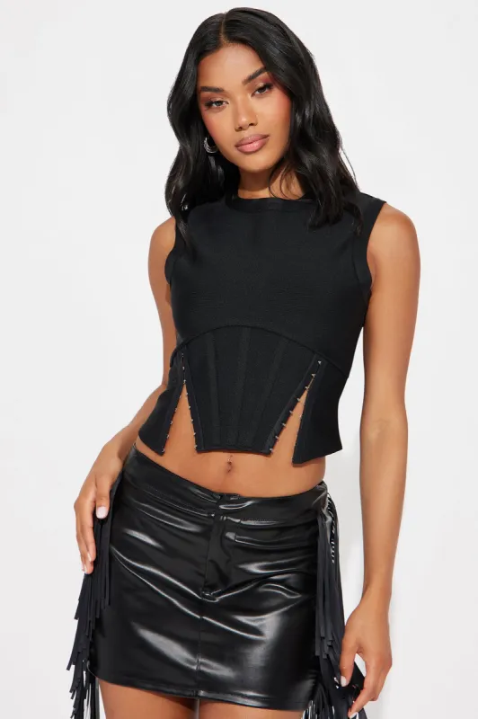 Way Too Good Bandage Corset Top - Black sold by Fashion Nova