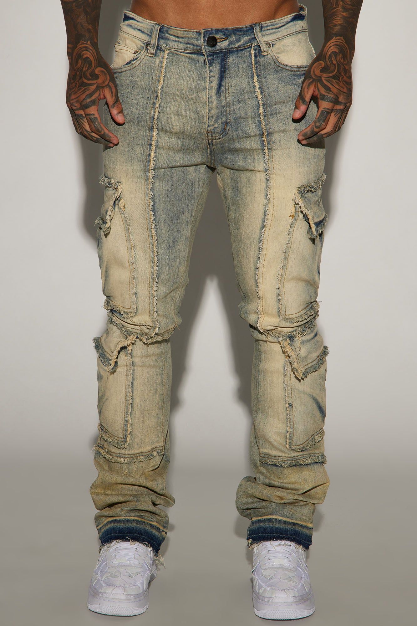 Shout Out Fray Stacked Skinny Flare Jeans - Medium Wash sold by Fashion Nova product image thumbnail 3