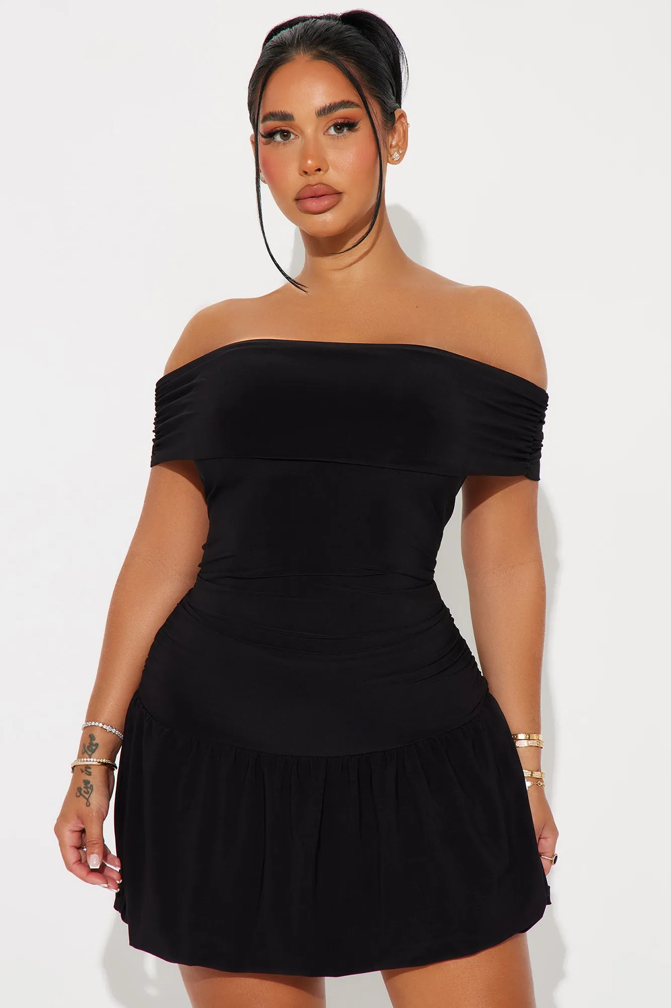 Wild One Off Shoulder Bubble Mini Dress - Black sold by Fashion Nova product image thumbnail 2