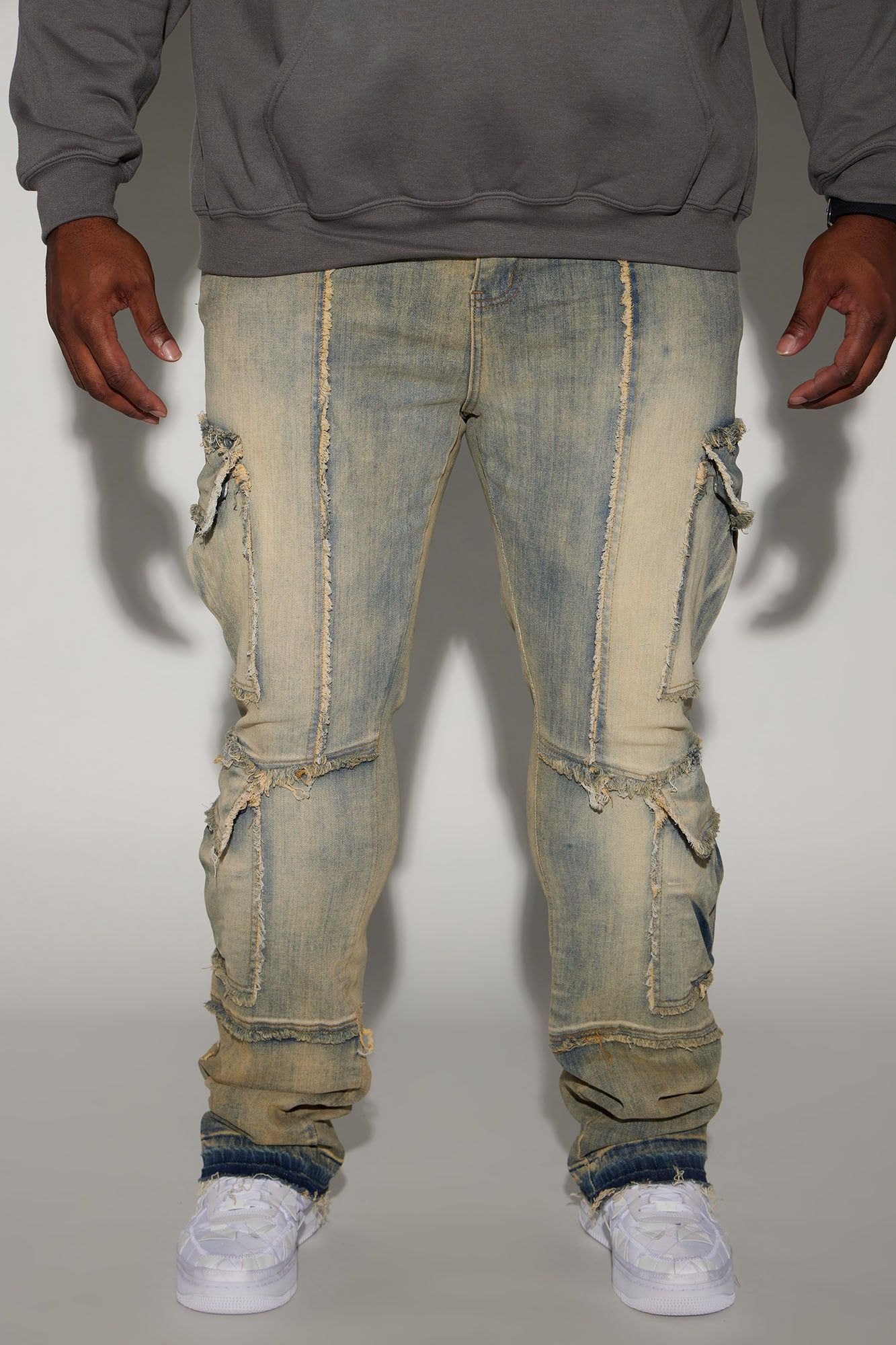Shout Out Fray Stacked Skinny Flare Jeans - Medium Wash sold by Fashion Nova product image thumbnail 5
