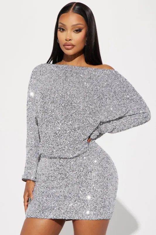 Valery Sequin Mini Dress - Silver sold by Fashion Nova