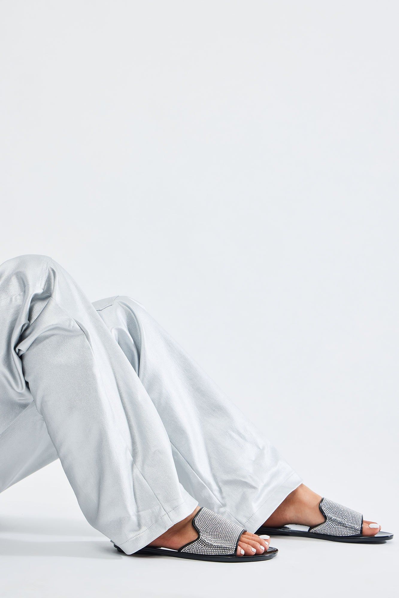 Justyne Embellished Flat Sandals - Black sold by Fashion Nova