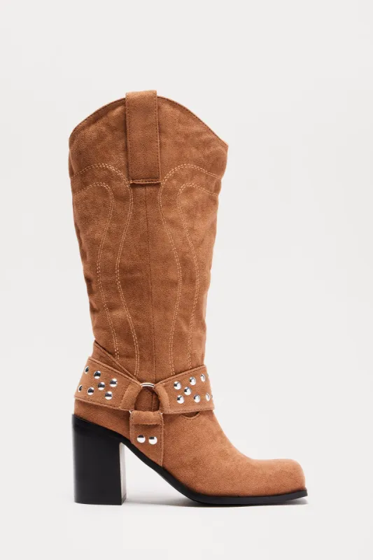 River Moto Knee High Boots - Tan sold by Fashion Nova