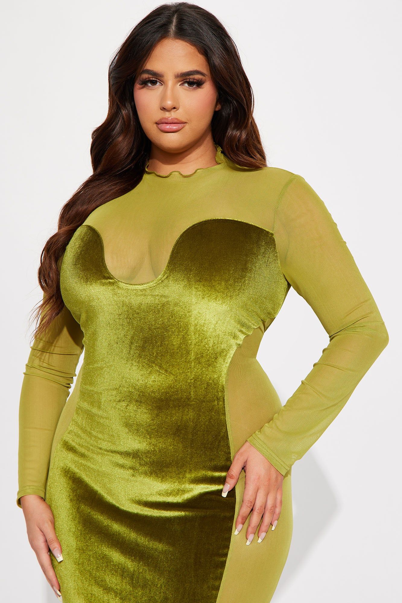 Velvet Long Sleeve Maxi Dress - Chartreuse sold by Fashion Nova product image thumbnail 5
