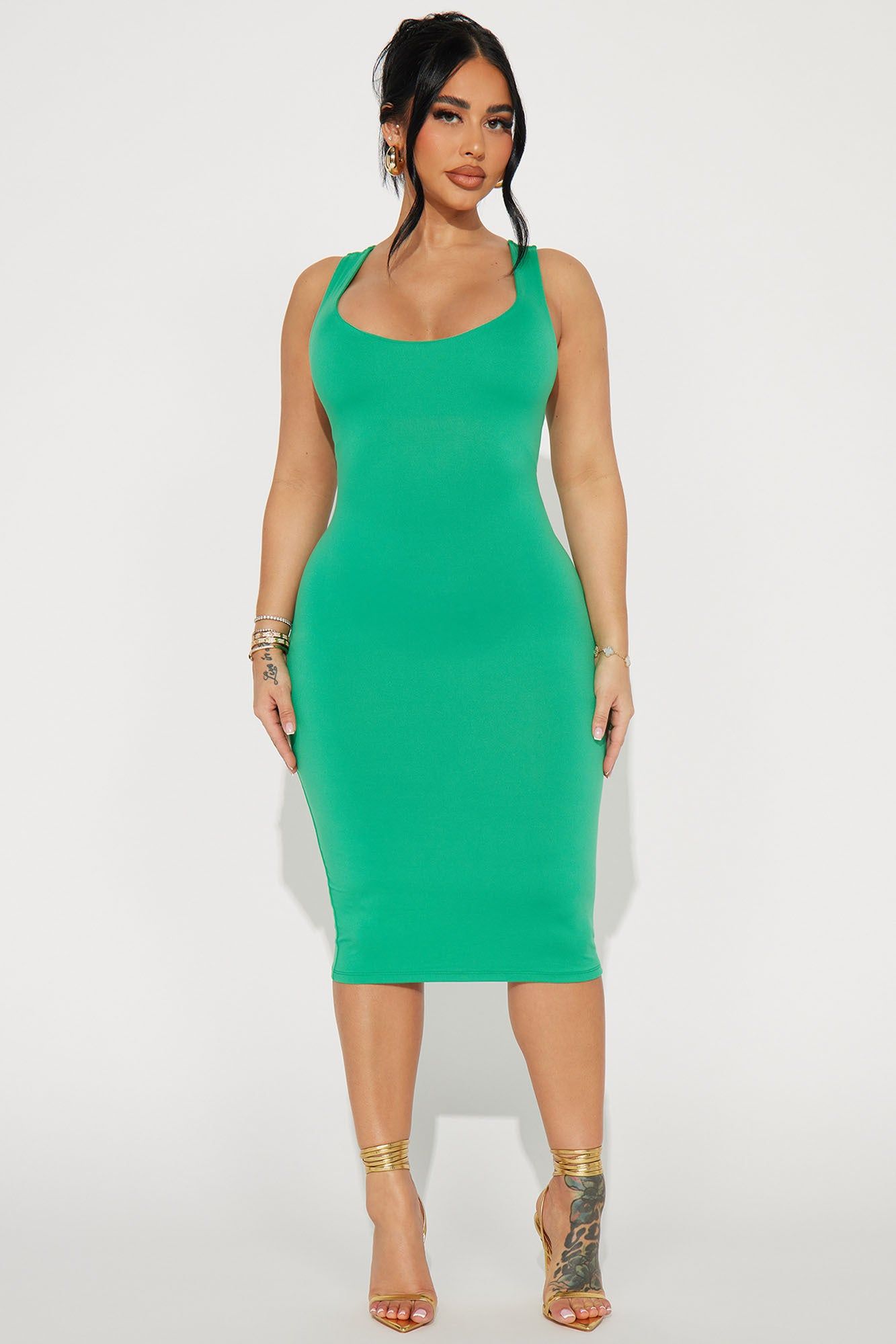 Double Scoop Midi Dress - Kelly Green sold by Fashion Nova