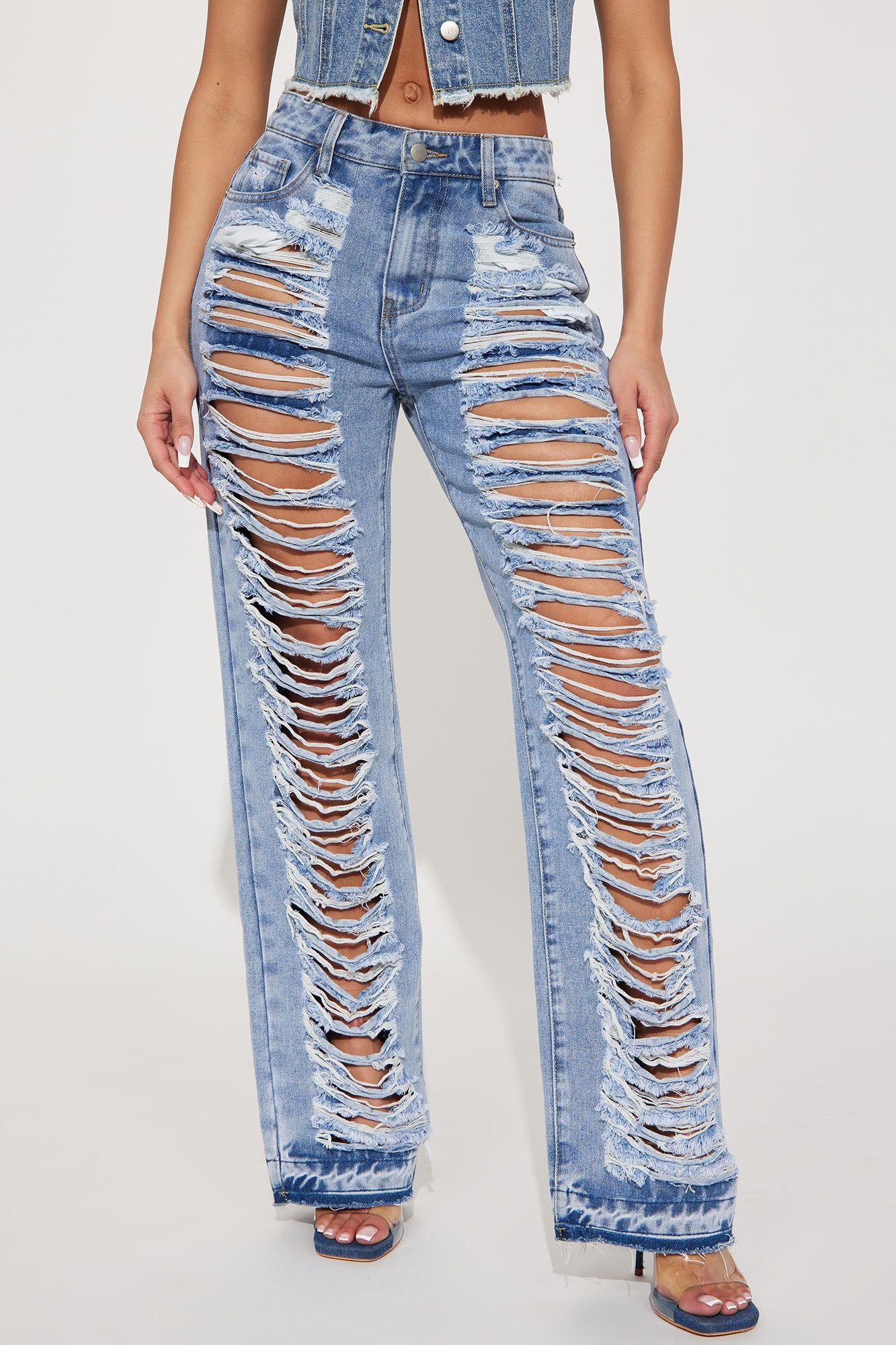 Lazuli Shredded Non Stretch Straight Leg Jeans - Light Wash sold by Fashion Nova product image thumbnail 2