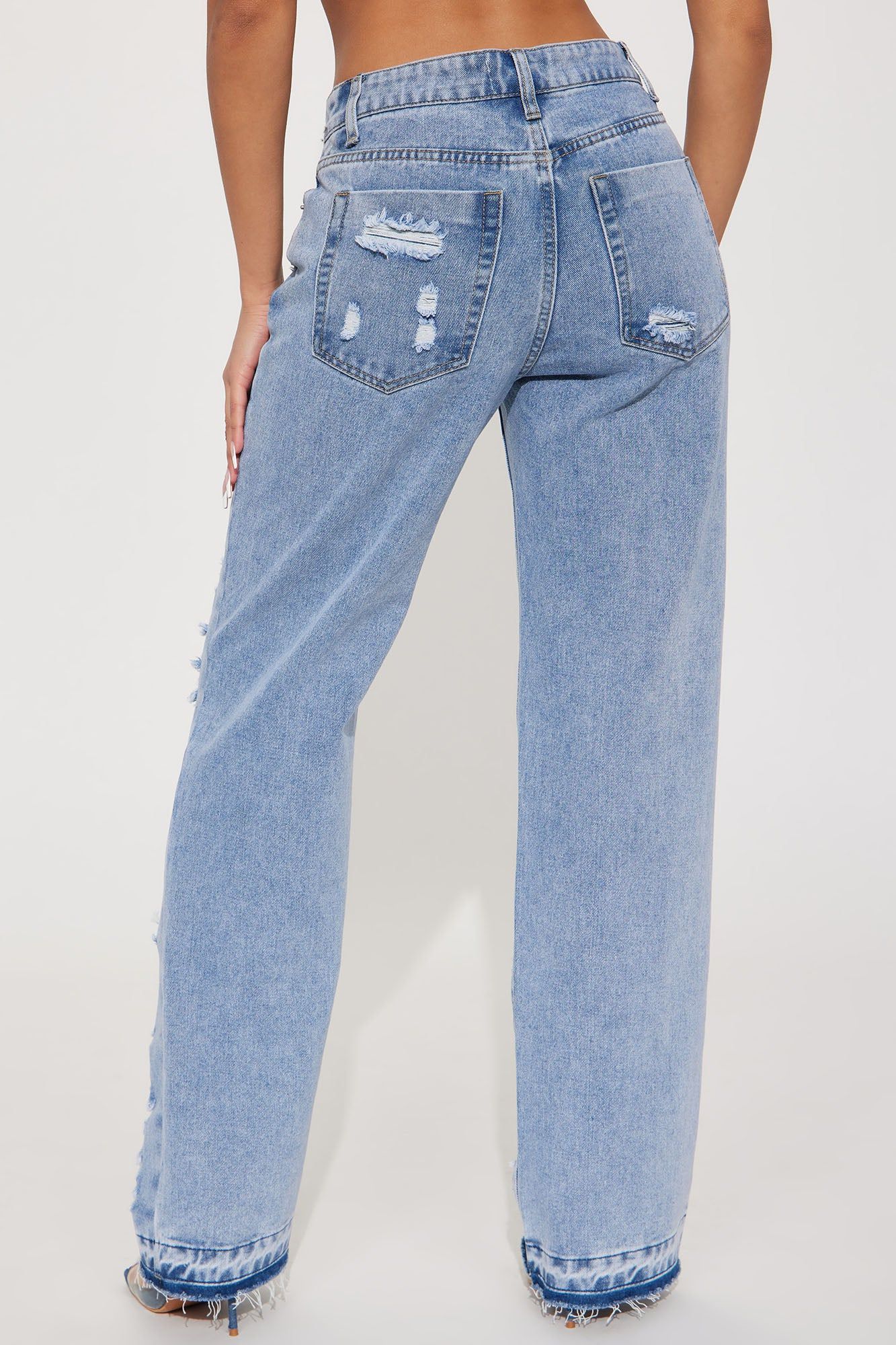 Lazuli Shredded Non Stretch Straight Leg Jeans - Light Wash sold by Fashion Nova product image thumbnail 3