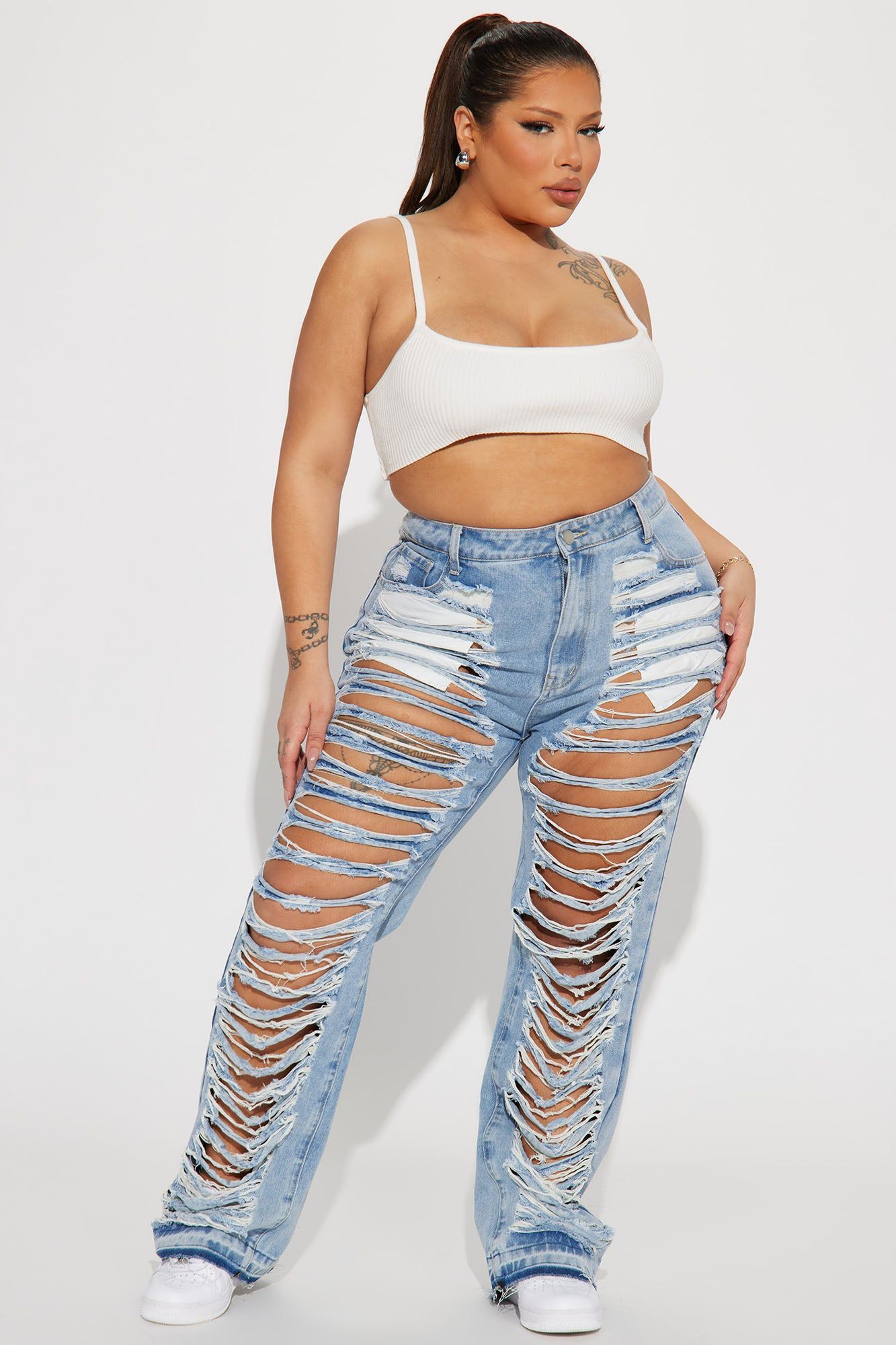 Lazuli Shredded Non Stretch Straight Leg Jeans - Light Wash sold by Fashion Nova product image thumbnail 4