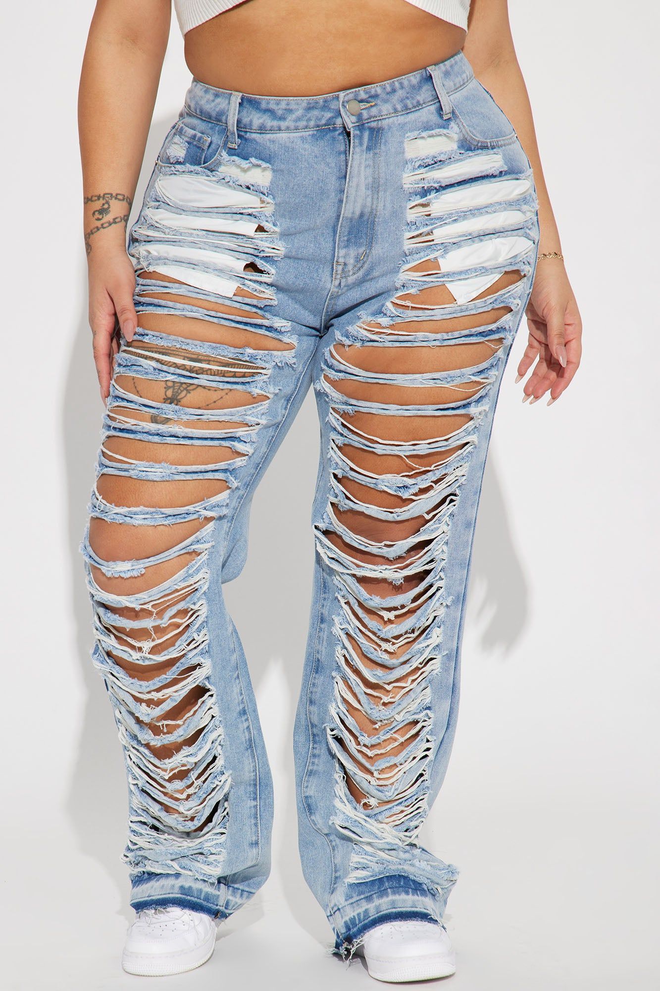 Lazuli Shredded Non Stretch Straight Leg Jeans - Light Wash sold by Fashion Nova product image thumbnail 5