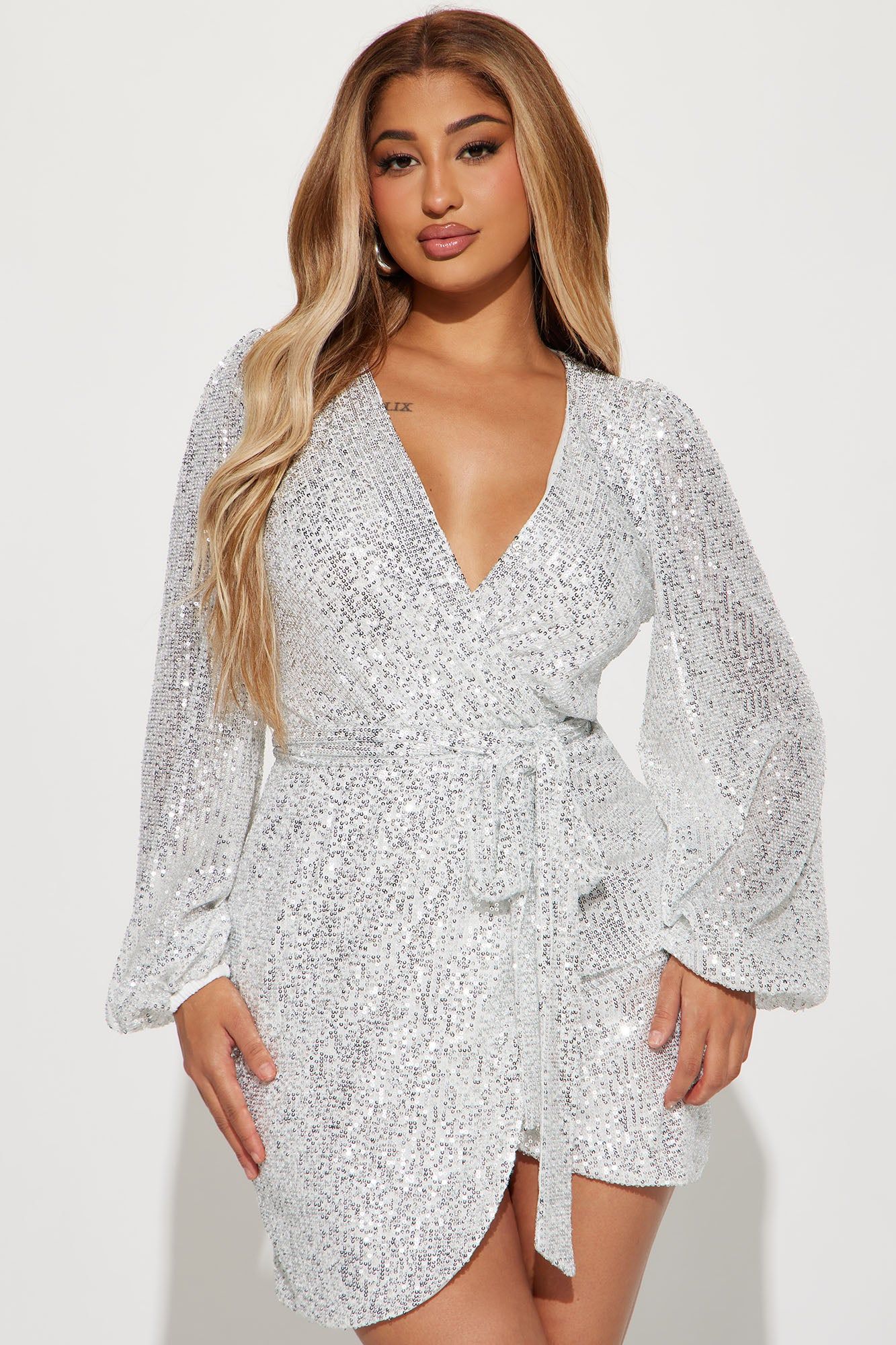 Liliana Sequin Mini Dress - Silver sold by Fashion Nova