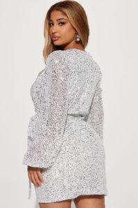 Liliana Sequin Mini Dress - Silver sold by Fashion Nova