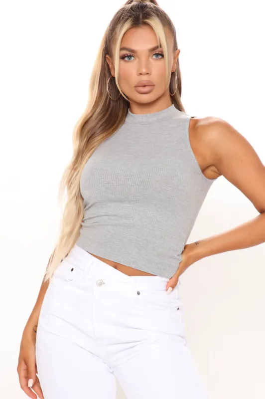 Covey High Neck Top - Heather Grey sold by Fashion Nova