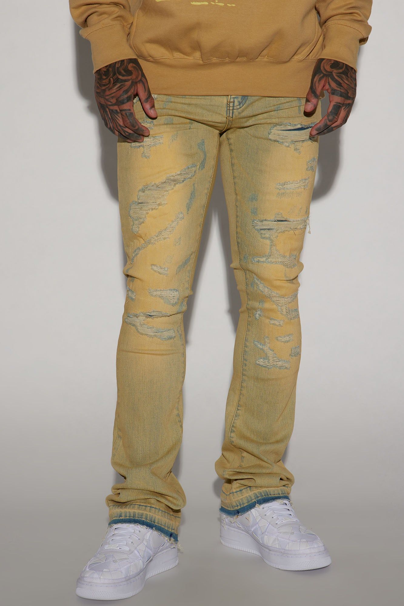 Put Me On Stacked Skinny Flare Jeans - Vintage Blue Wash sold by Fashion Nova