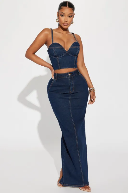 Ciarra Denim Skirt Set - Dark Denim sold by Fashion Nova