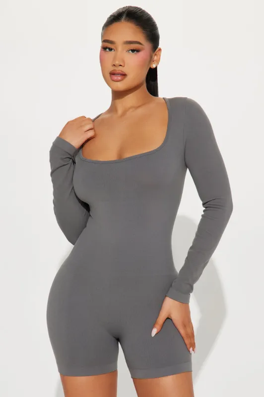 Dakota Compression Seamless Romper - Grey sold by Fashion Nova
