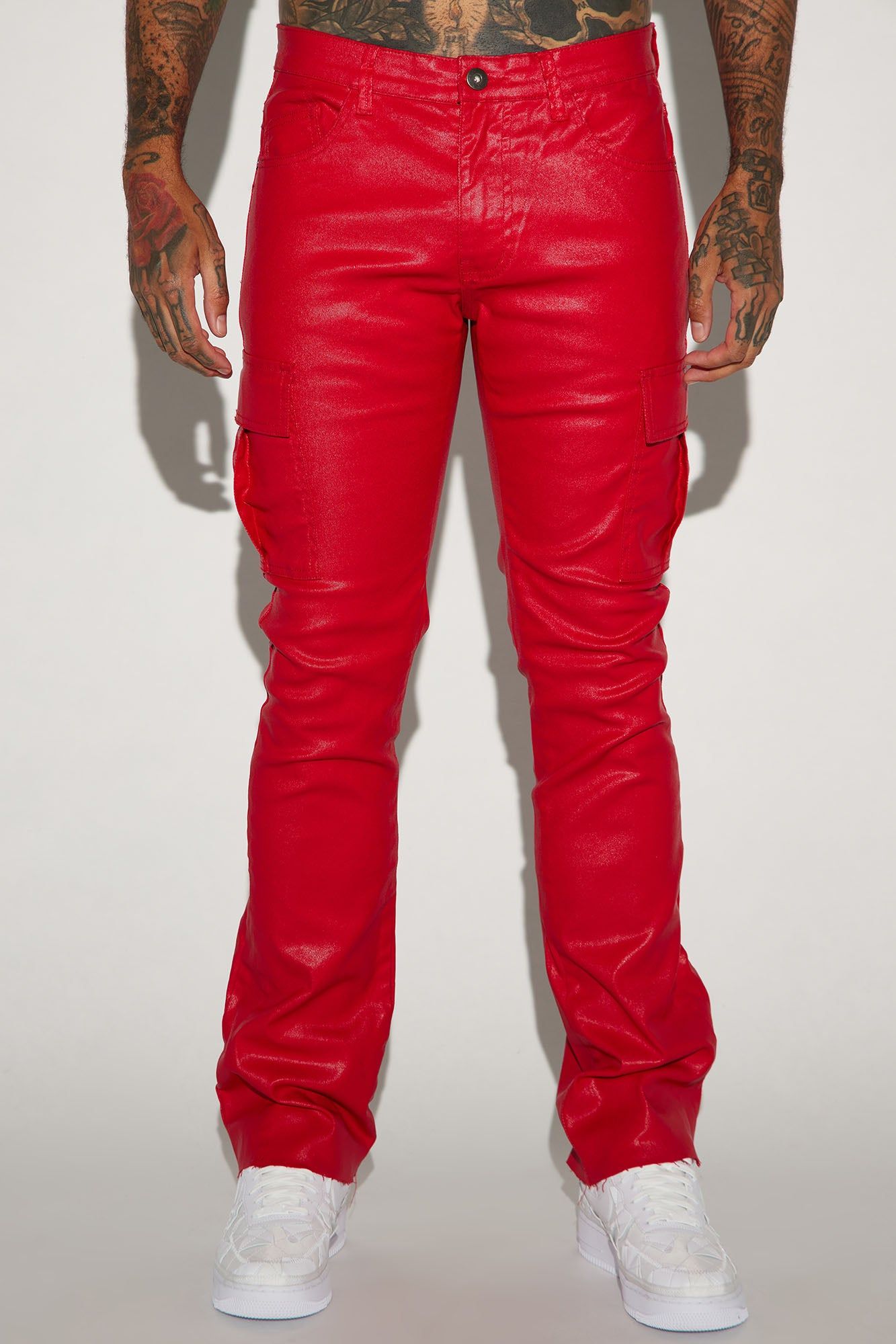 Better Be Cargo Waxed Skinny Flared Pants - Red sold by Fashion Nova product image thumbnail 5
