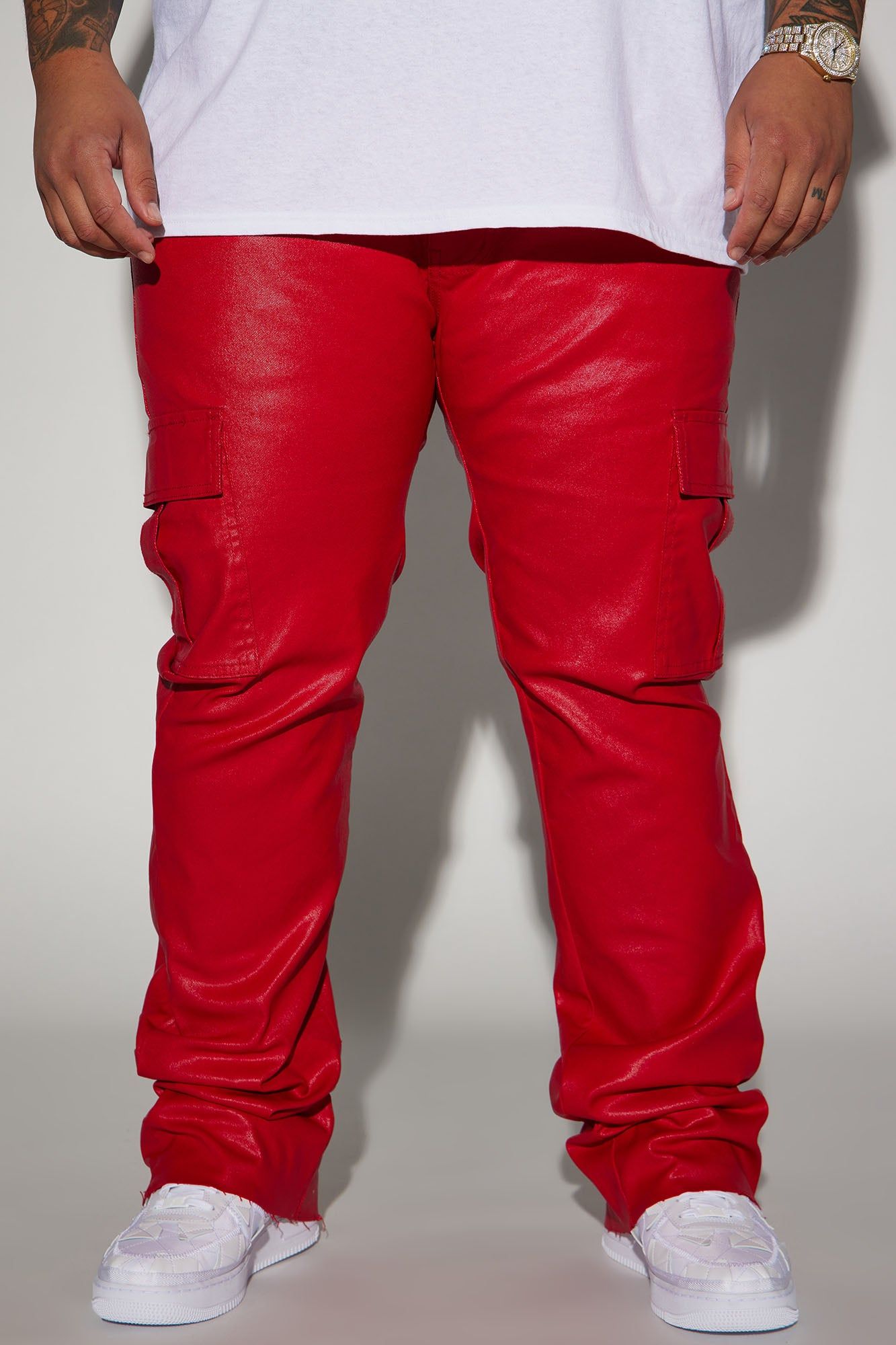 Better Be Cargo Waxed Skinny Flared Pants - Red sold by Fashion Nova product image thumbnail 2