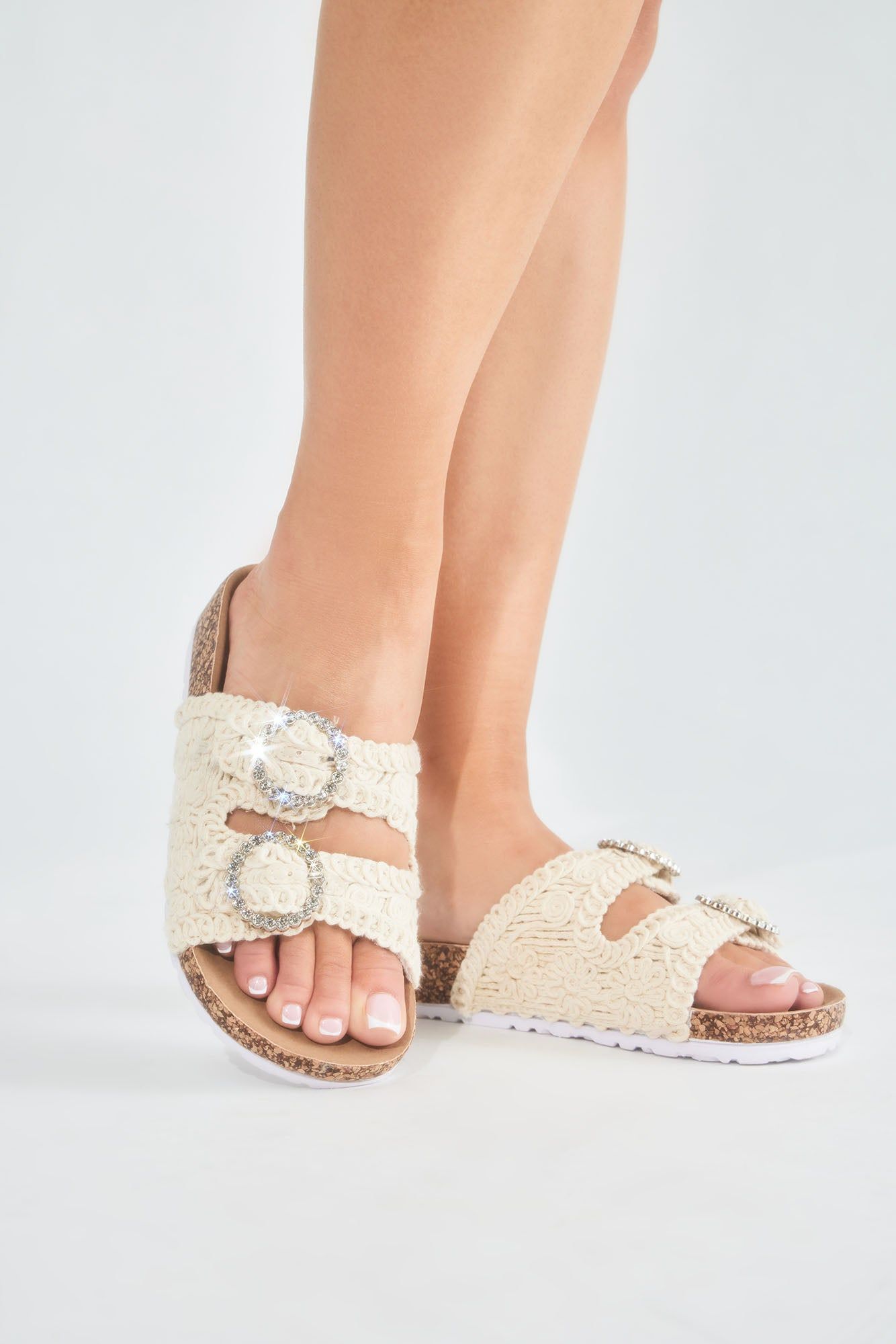 Outside The Lines Knit Flat Sandals - Beige sold by Fashion Nova