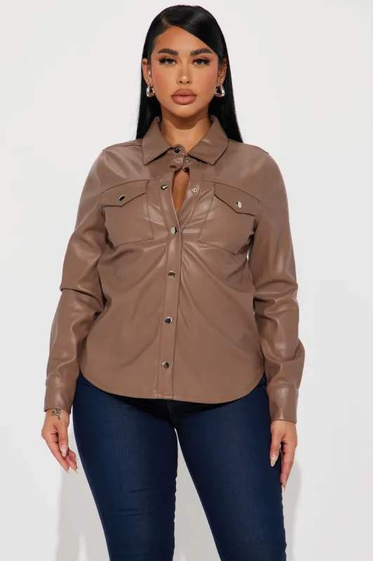 Enola Faux Leather Shirt - Mocha sold by Fashion Nova