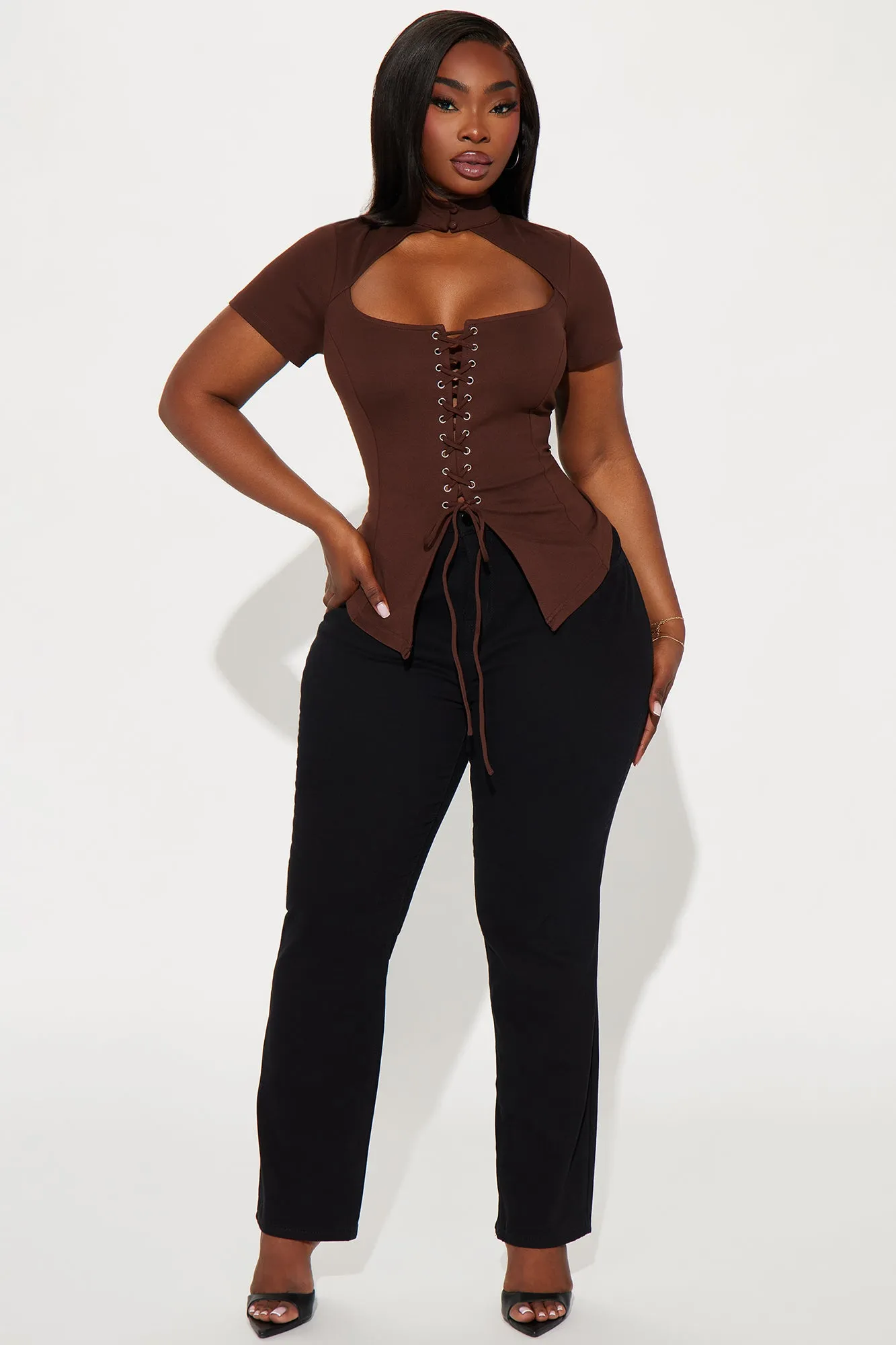 Read My Lips Lace Up Corset - Chocolate sold by Fashion Nova product image thumbnail 5