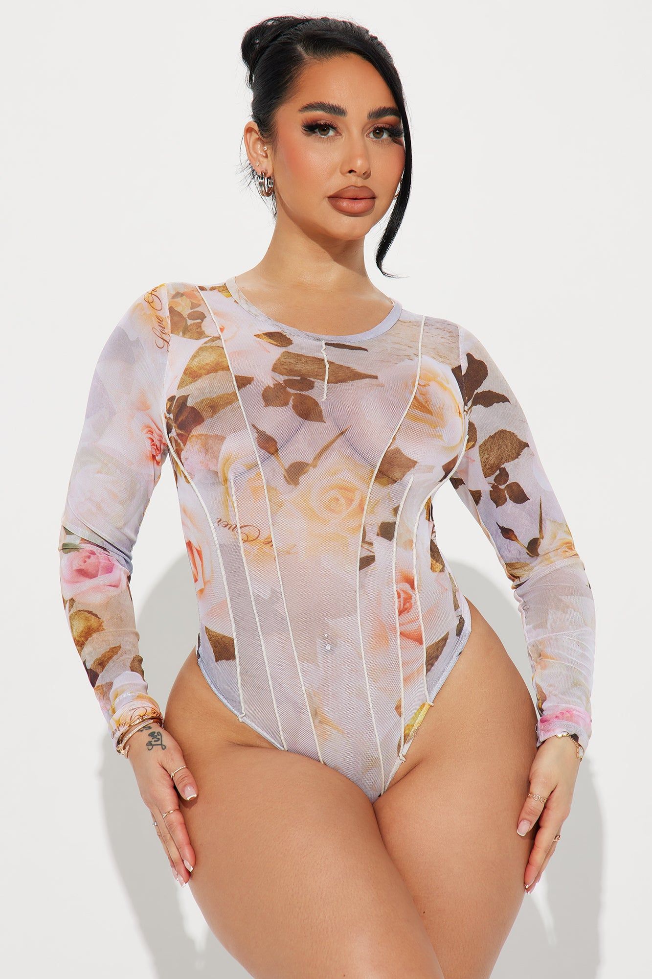 Sweet Dreams Mesh Bodysuit - Pink/combo sold by Fashion Nova
