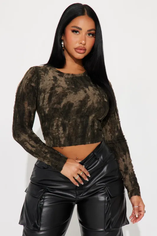 Now Or Never Distressed Top - Olive sold by Fashion Nova