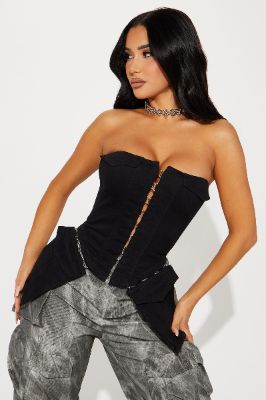 Danielle Denim Corset Top - Black sold by Fashion Nova