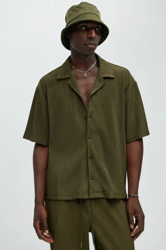 Potential Pleated Shirt - Olive sold by Fashion Nova
