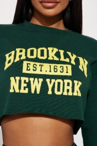 Established in Brooklyn Long Sleeve Crop Top - Hunter sold by Fashion Nova