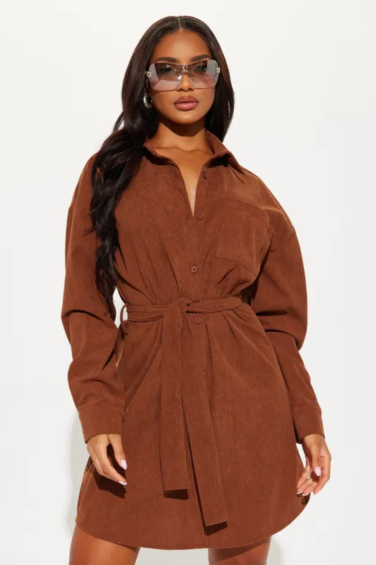 Lee Corduroy Mini Shirt Dress - Cognac sold by Fashion Nova