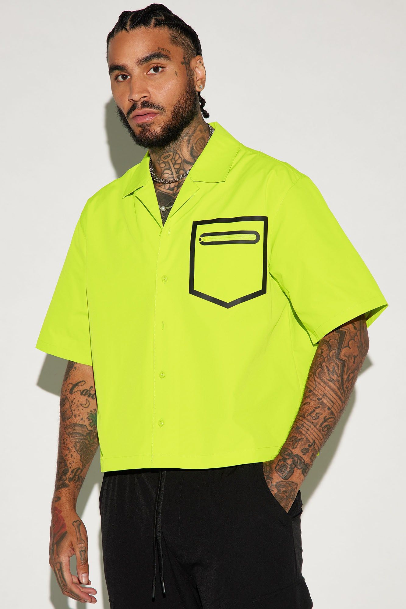 Catch A Body Cropped Button Up Shirt - Lime sold by Fashion Nova