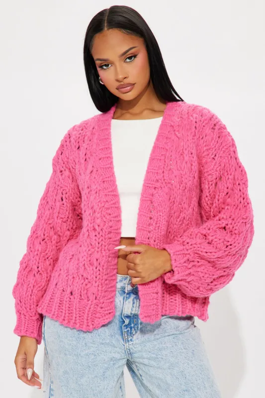 Cute And Cozy Chunky Cardigan - Fuchsia sold by Fashion Nova